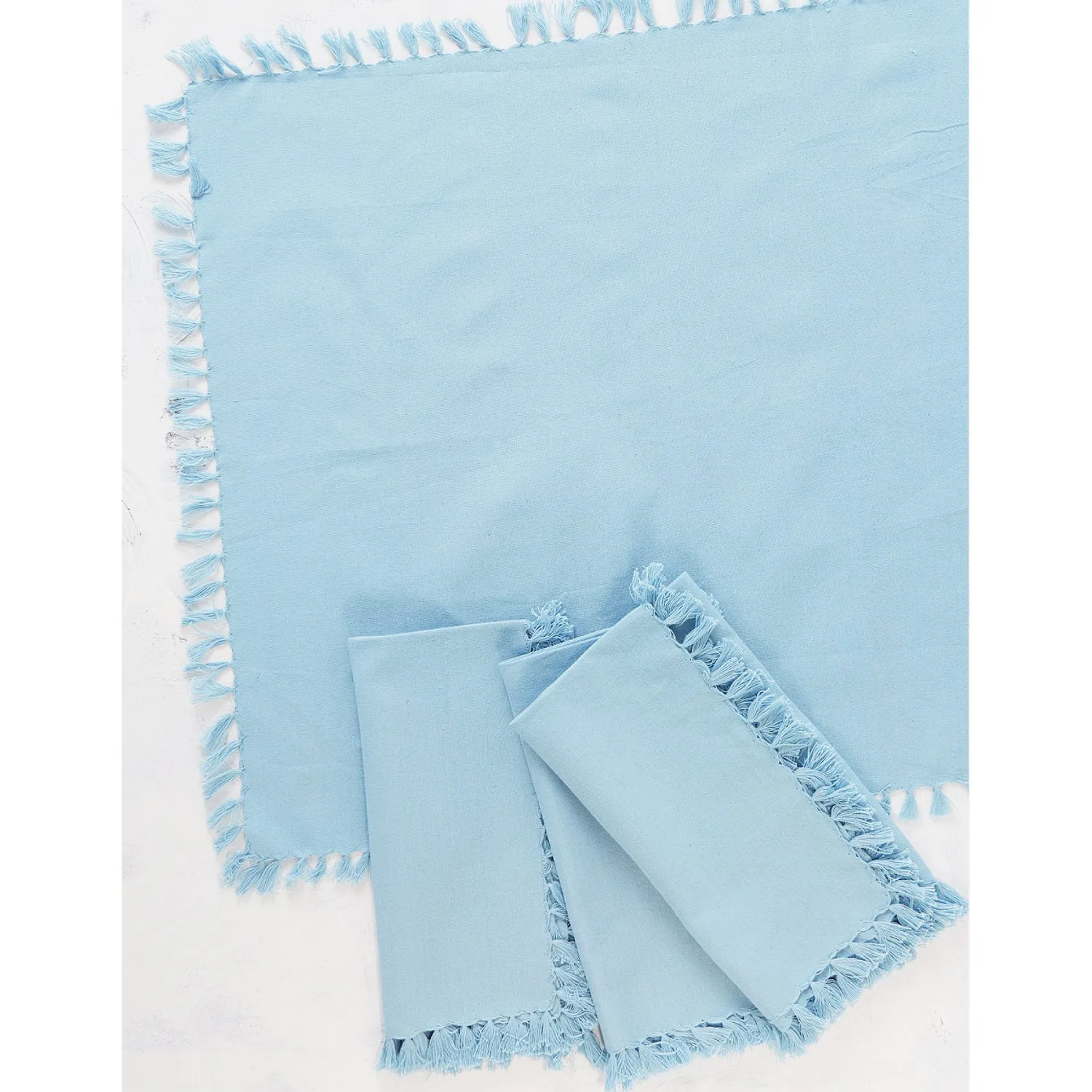 Cotton Fringed Napkins - Sky Blue - Set of 4