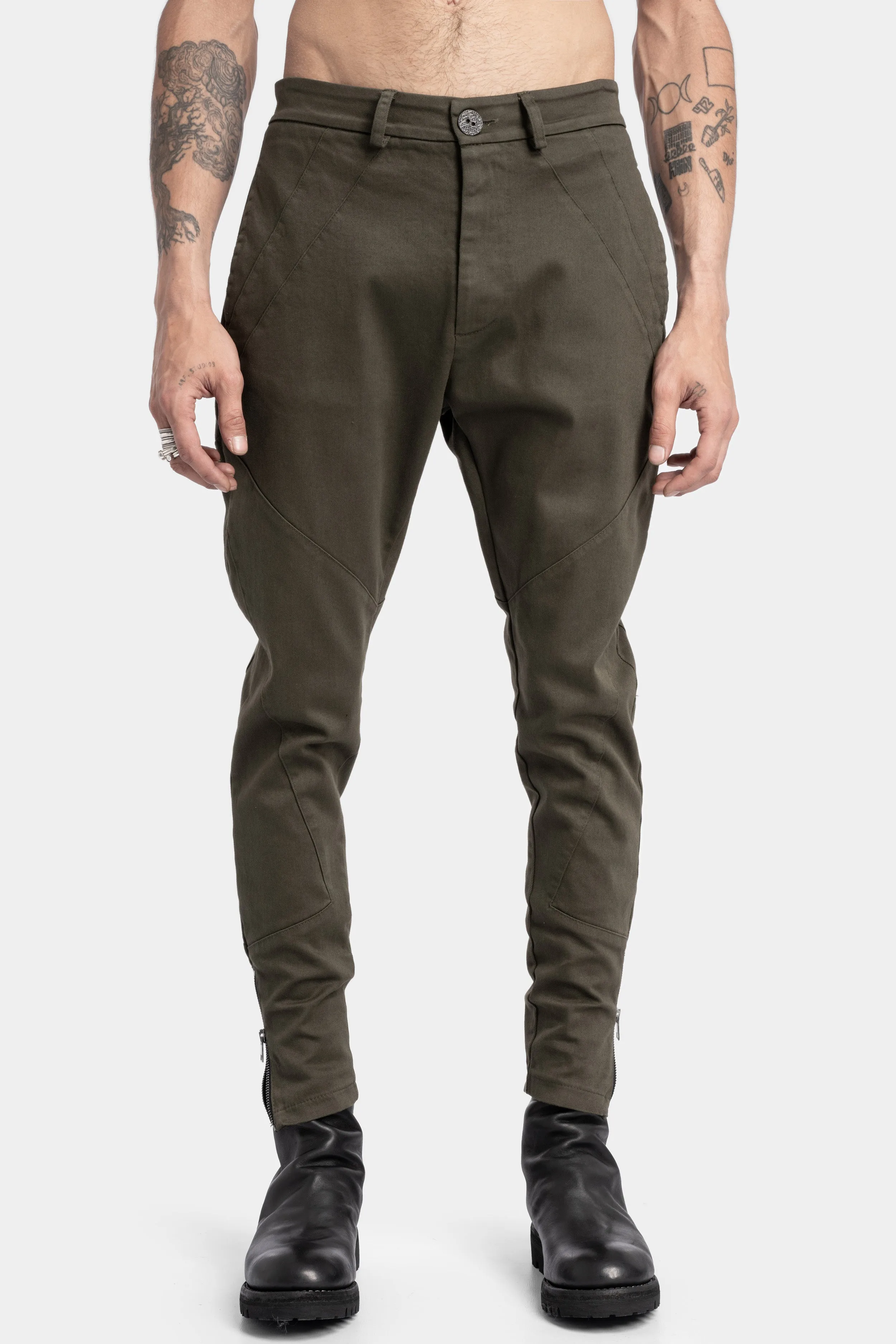 Cotton twill skinny trousers, Military Green