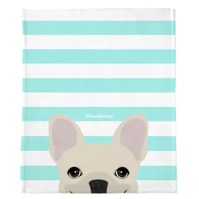 Cream French Bulldog on Aqua Stripes | Frenchie Blanket