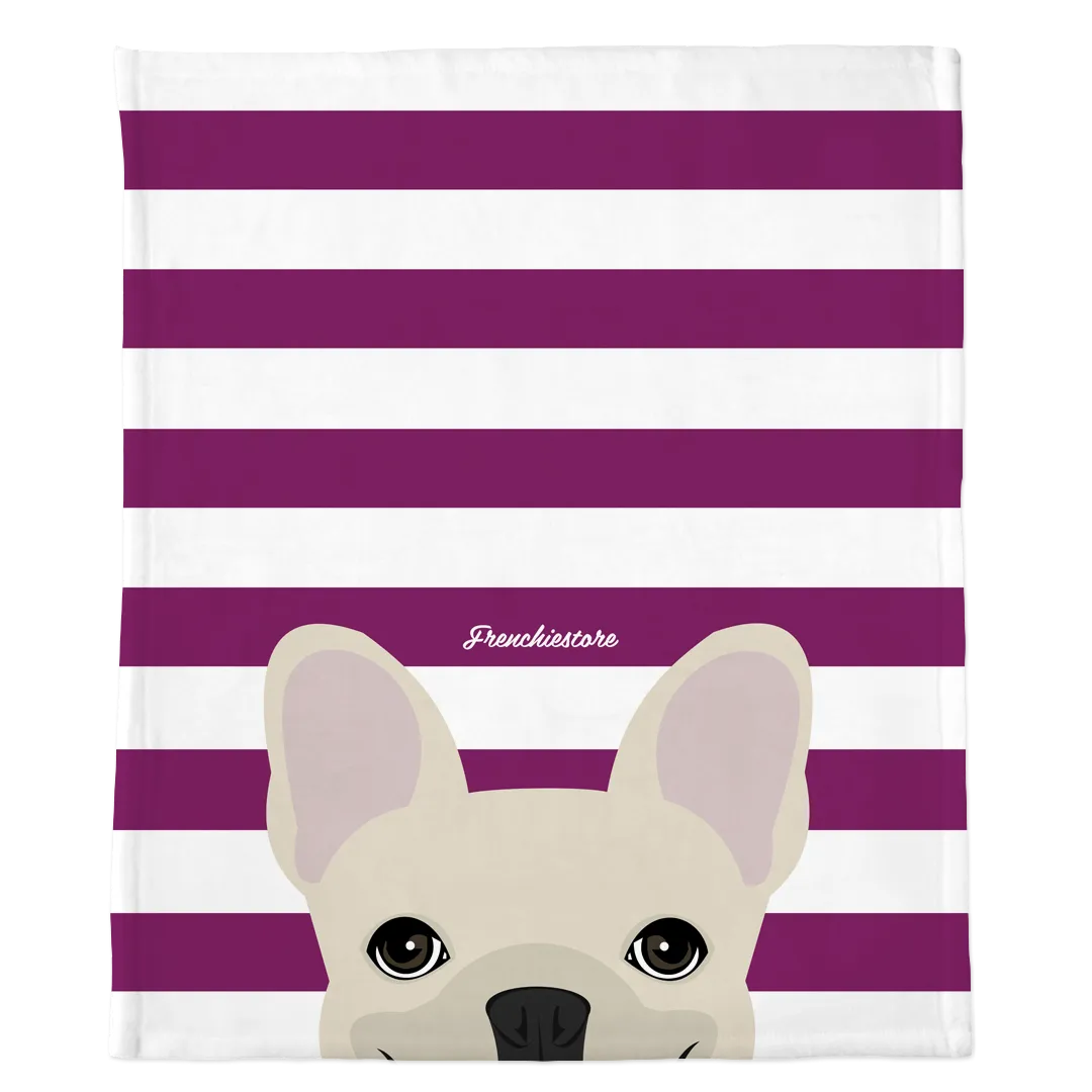 Cream French Bulldog on Beet Stripes | Frenchie Blanket