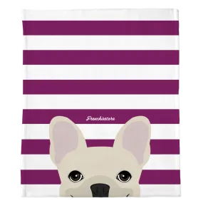 Cream French Bulldog on Beet Stripes | Frenchie Blanket