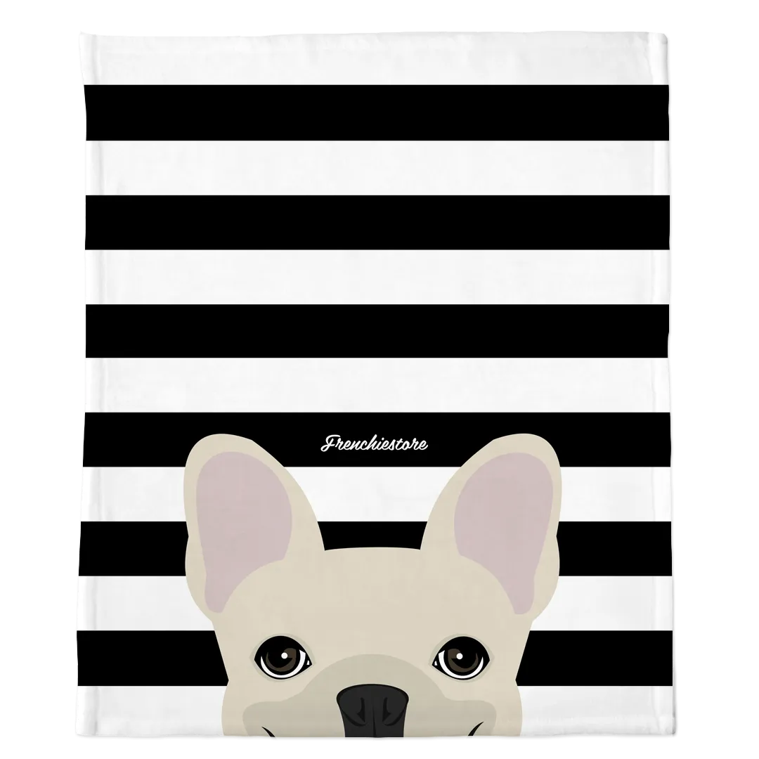 Cream French Bulldog on Black Stripes | Frenchie Blanket