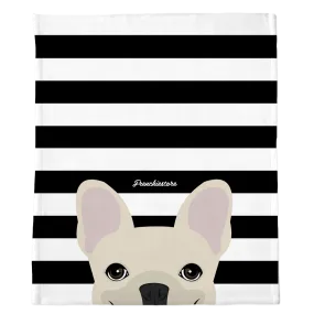 Cream French Bulldog on Black Stripes | Frenchie Blanket