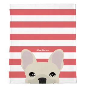 Cream French Bulldog on Coral Stripes | Frenchie Blanket