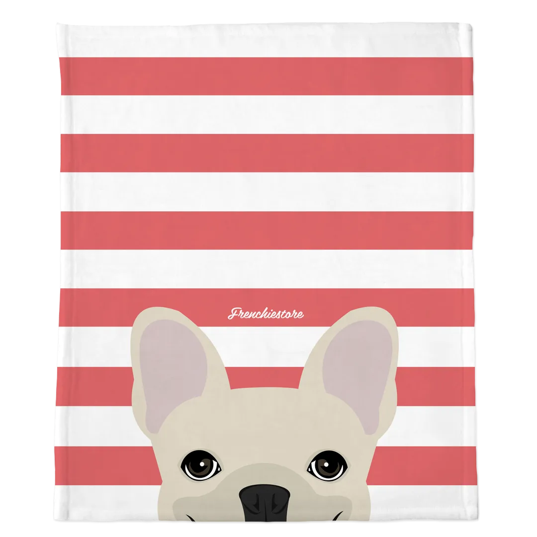 Cream French Bulldog on Coral Stripes | Frenchie Blanket