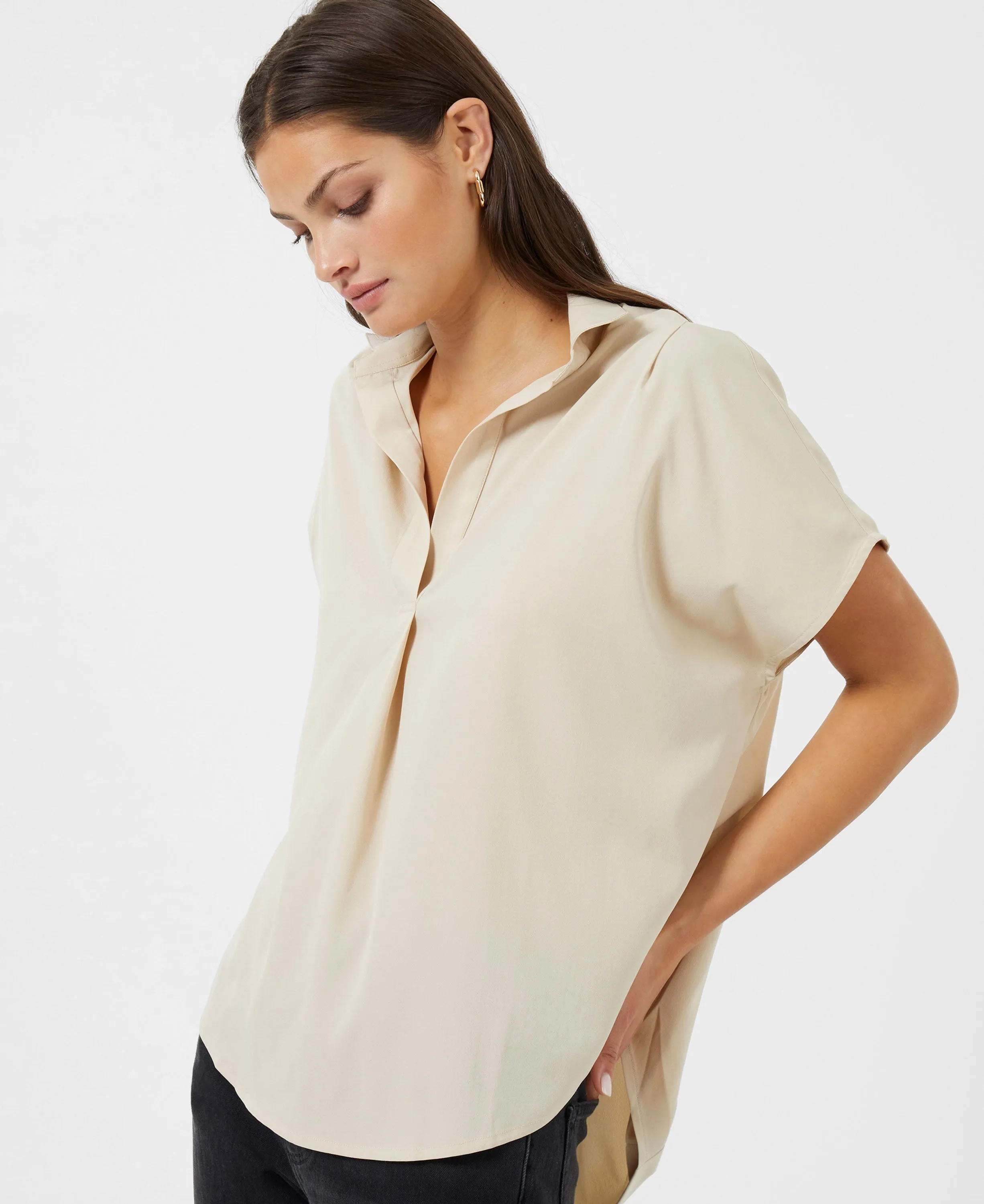 Crepe Light Cap Sleeve Popover Shirt - Wild Wheat