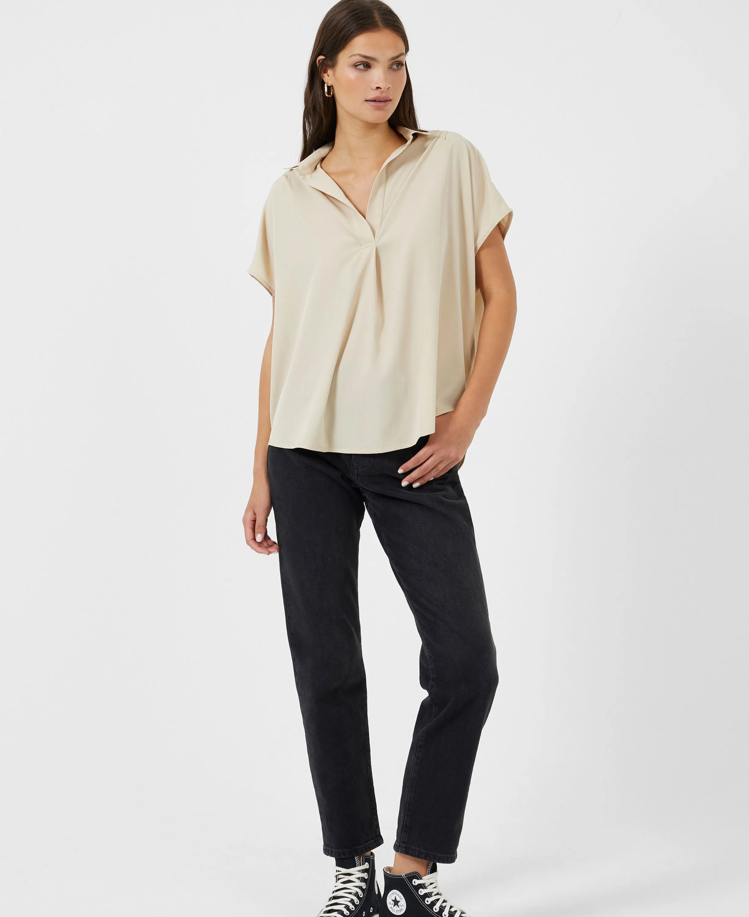 Crepe Light Cap Sleeve Popover Shirt - Wild Wheat