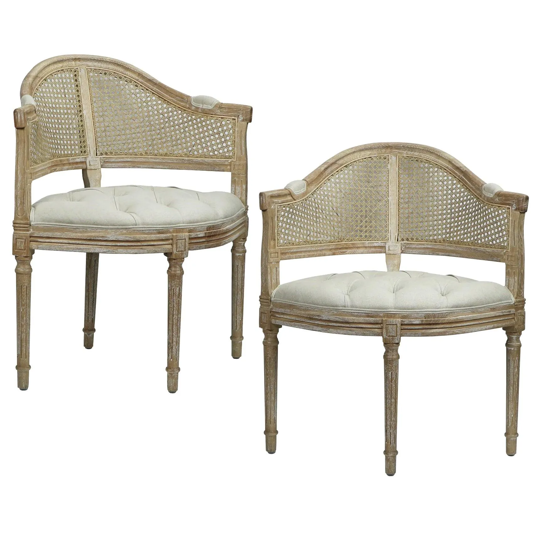 Curved Cane Back Corner Chairs - Set of 2