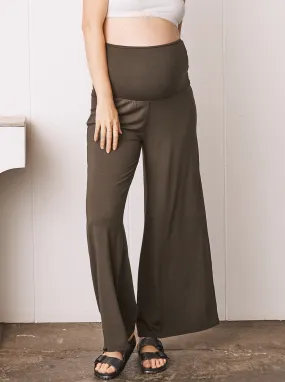 Debra Wide Leg Maternity Bamboo Pants in Olive Green