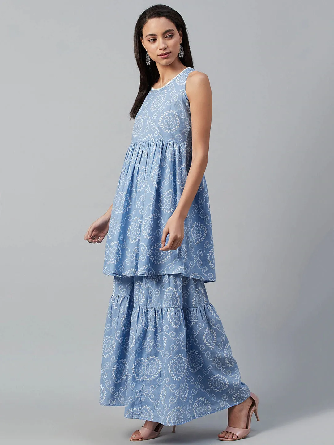 Delft Blue Bandhani Kurta Sharara