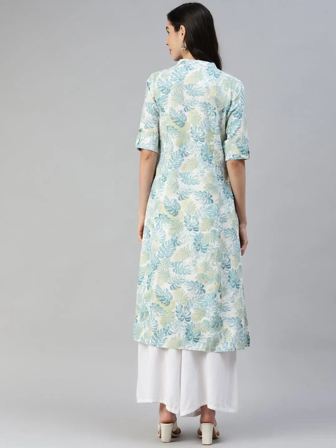 Divena Divena White Floral Printed Cotton Flex A-line Kurta