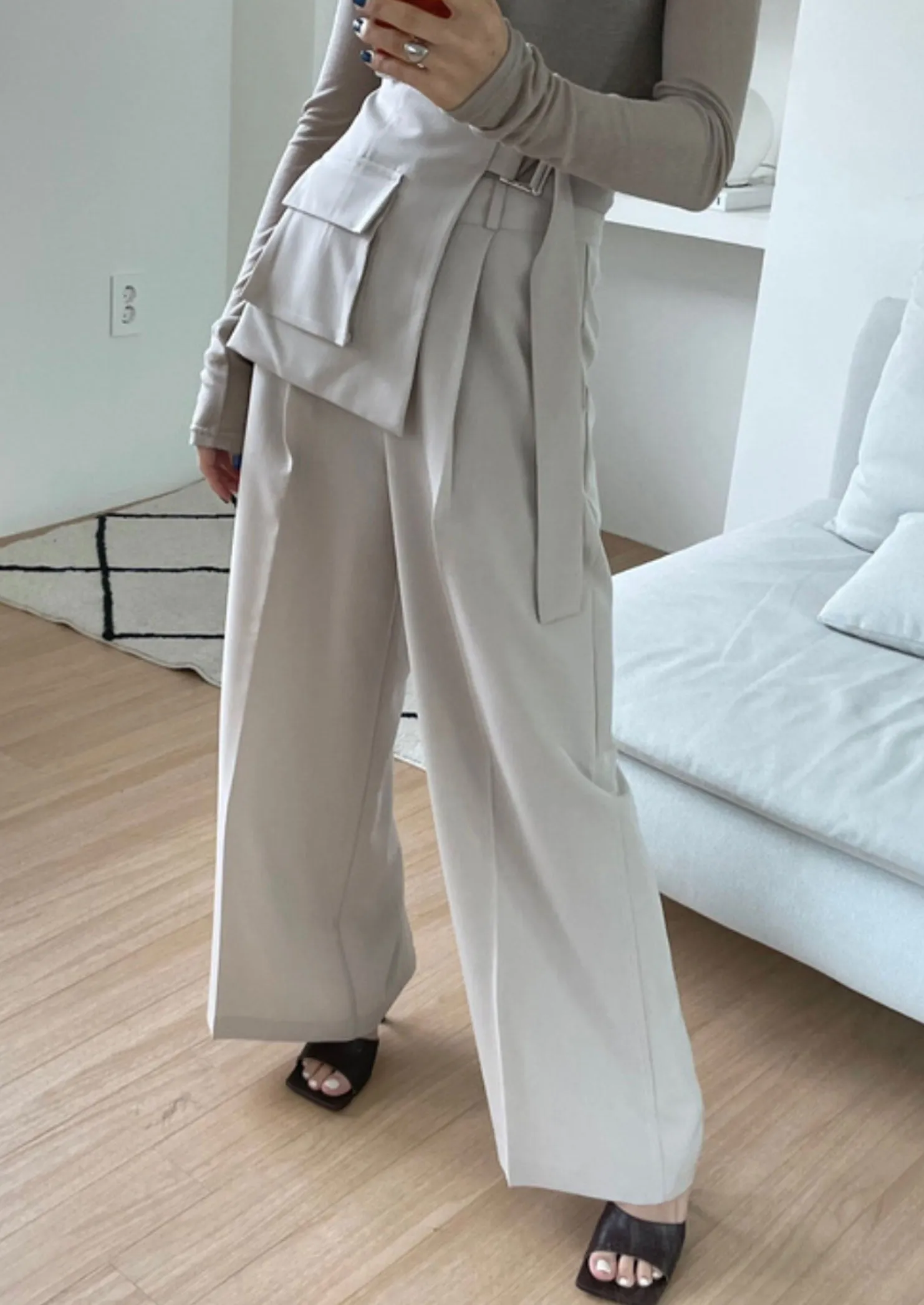 Ecru High Waisted Wide Pants