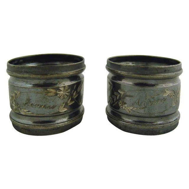 Fannie & Abram AntiqueSilver Plate Napkin Rings Pair