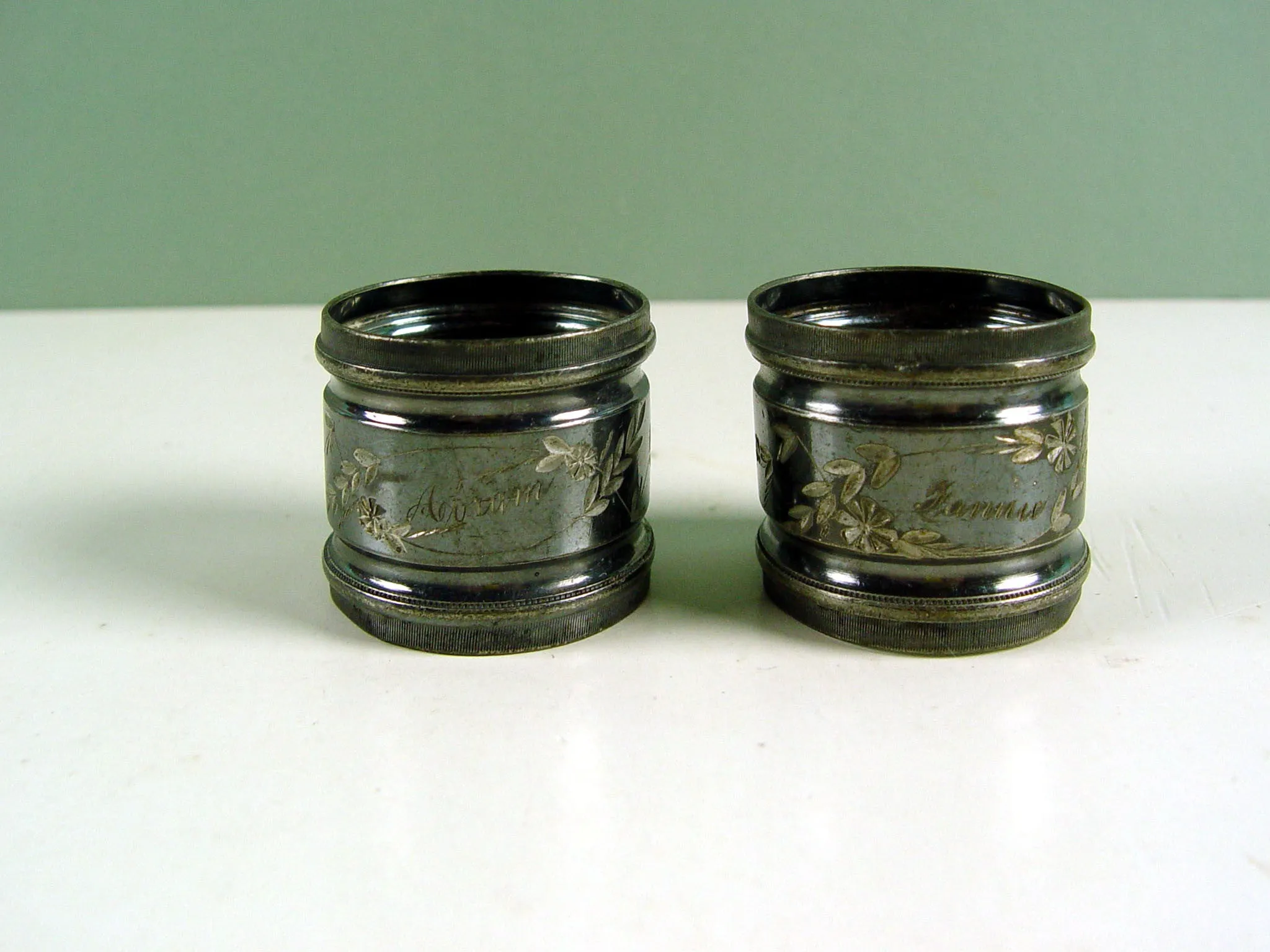 Fannie & Abram AntiqueSilver Plate Napkin Rings Pair