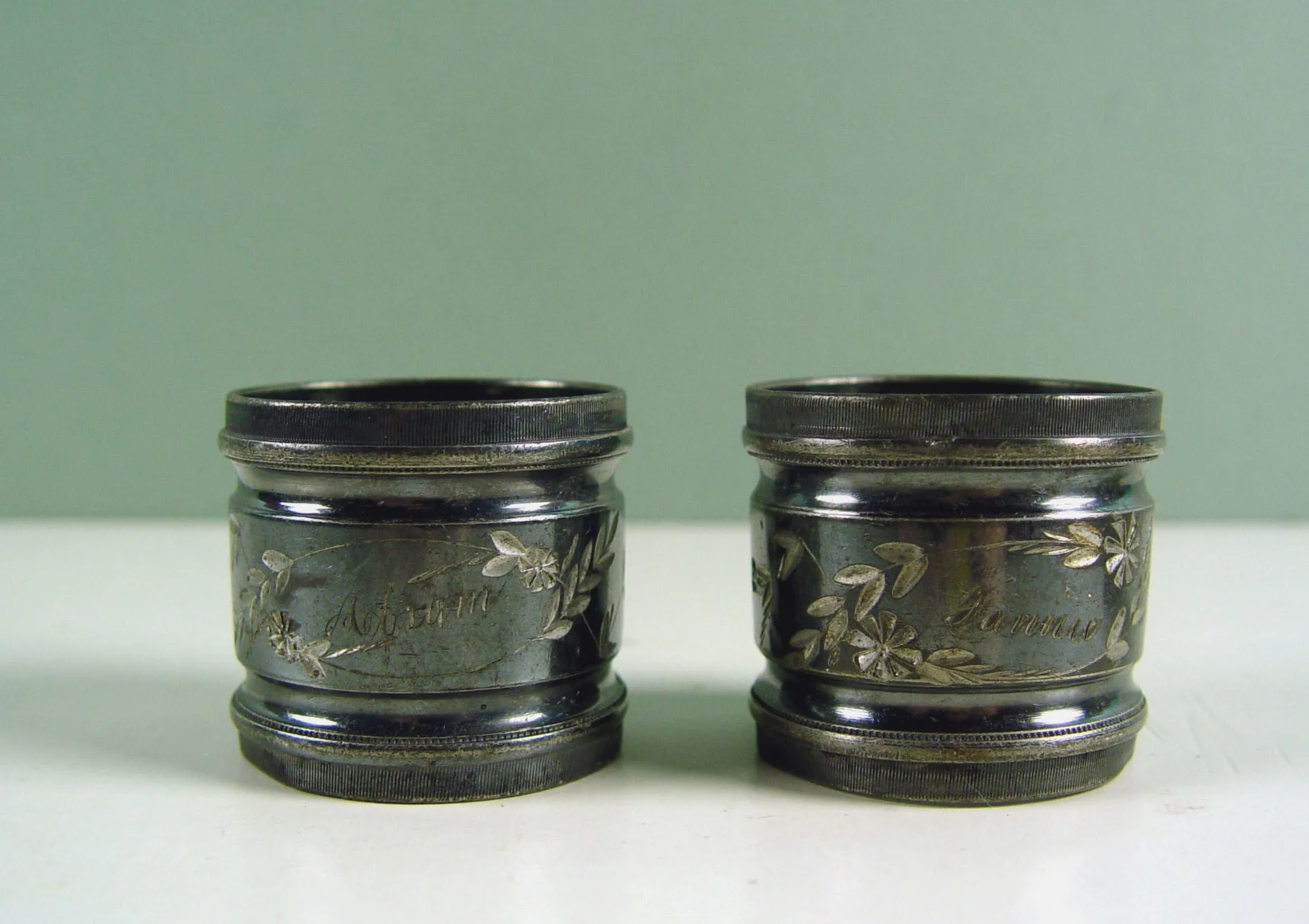 Fannie & Abram AntiqueSilver Plate Napkin Rings Pair