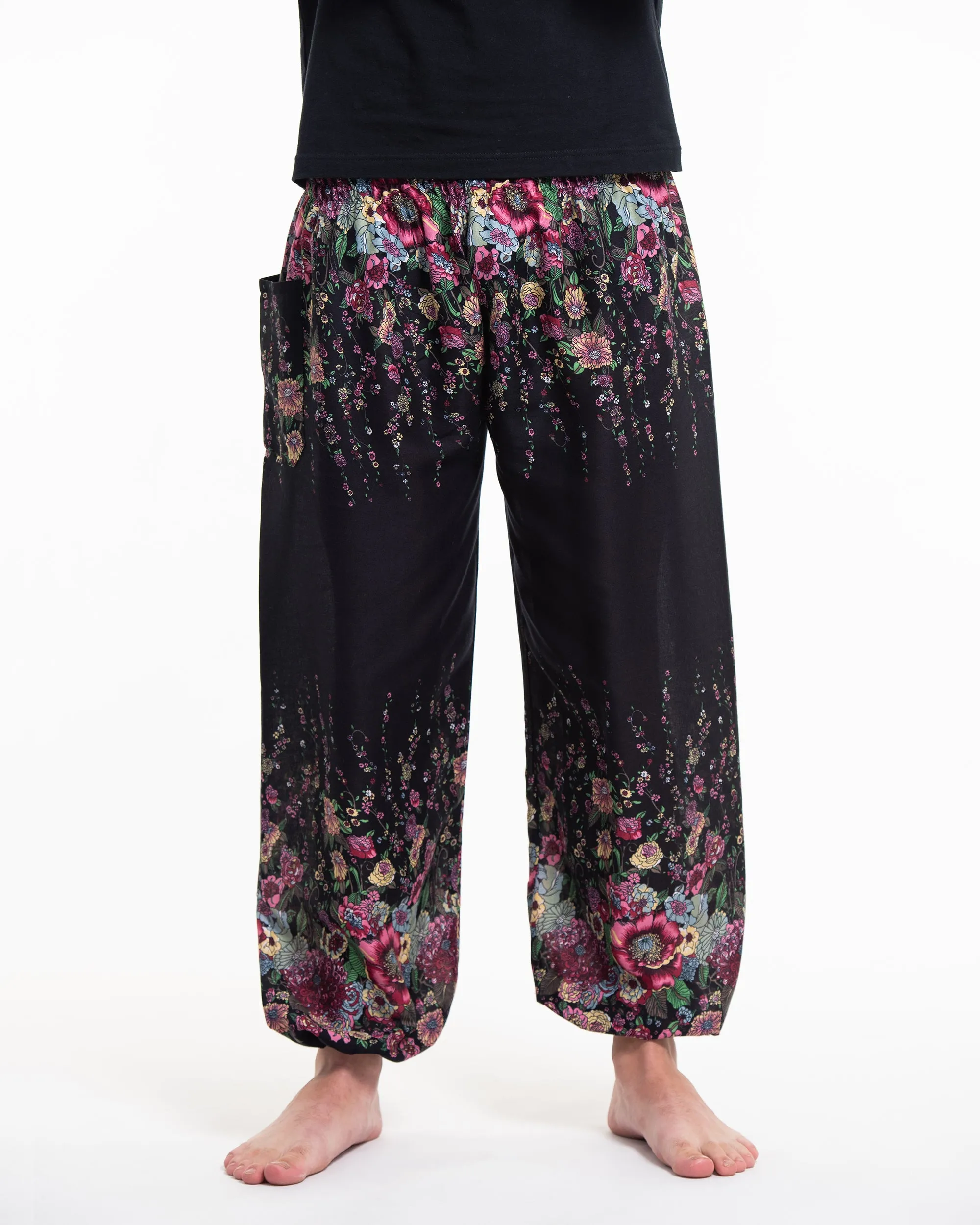 Floral Men's Harem Pants in Black