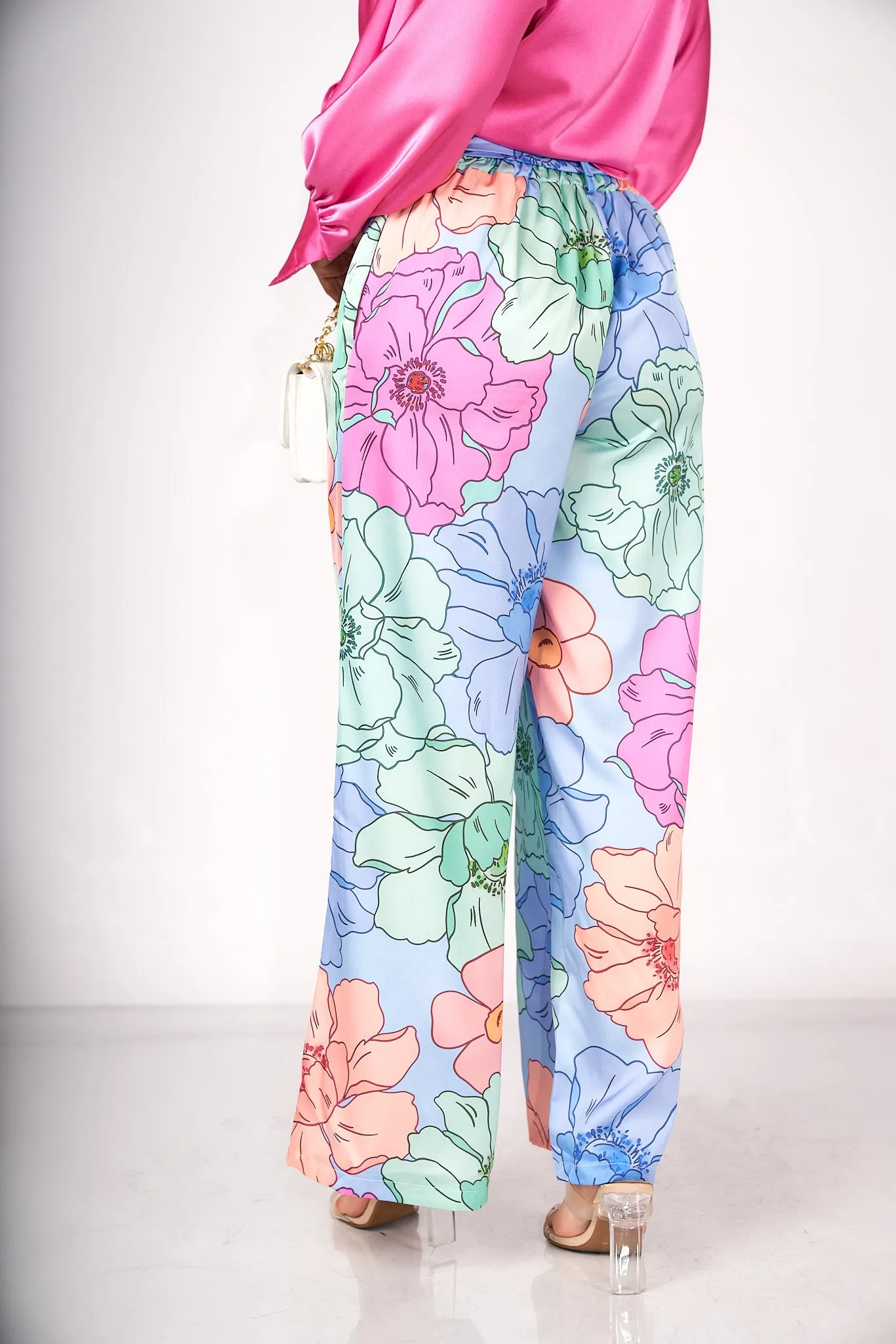 Floral Print Satin Pants