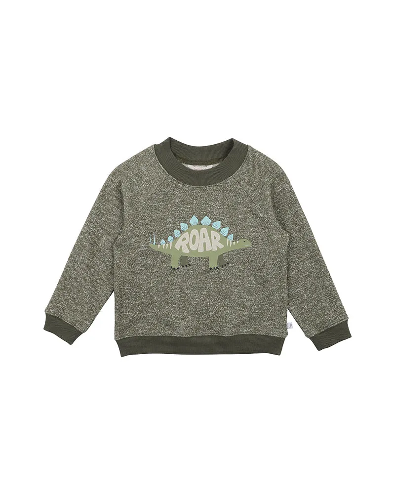 Fox & Finch T-Rex Roar Sweater - Khaki Fleck (Size 00-7)