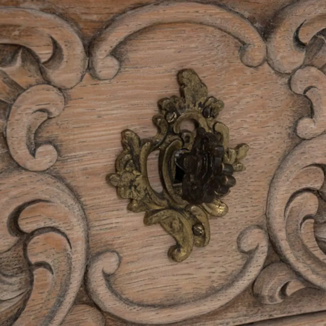 French Antique Ornate Bleached Oak Chest Of Drawers, Circa 1920