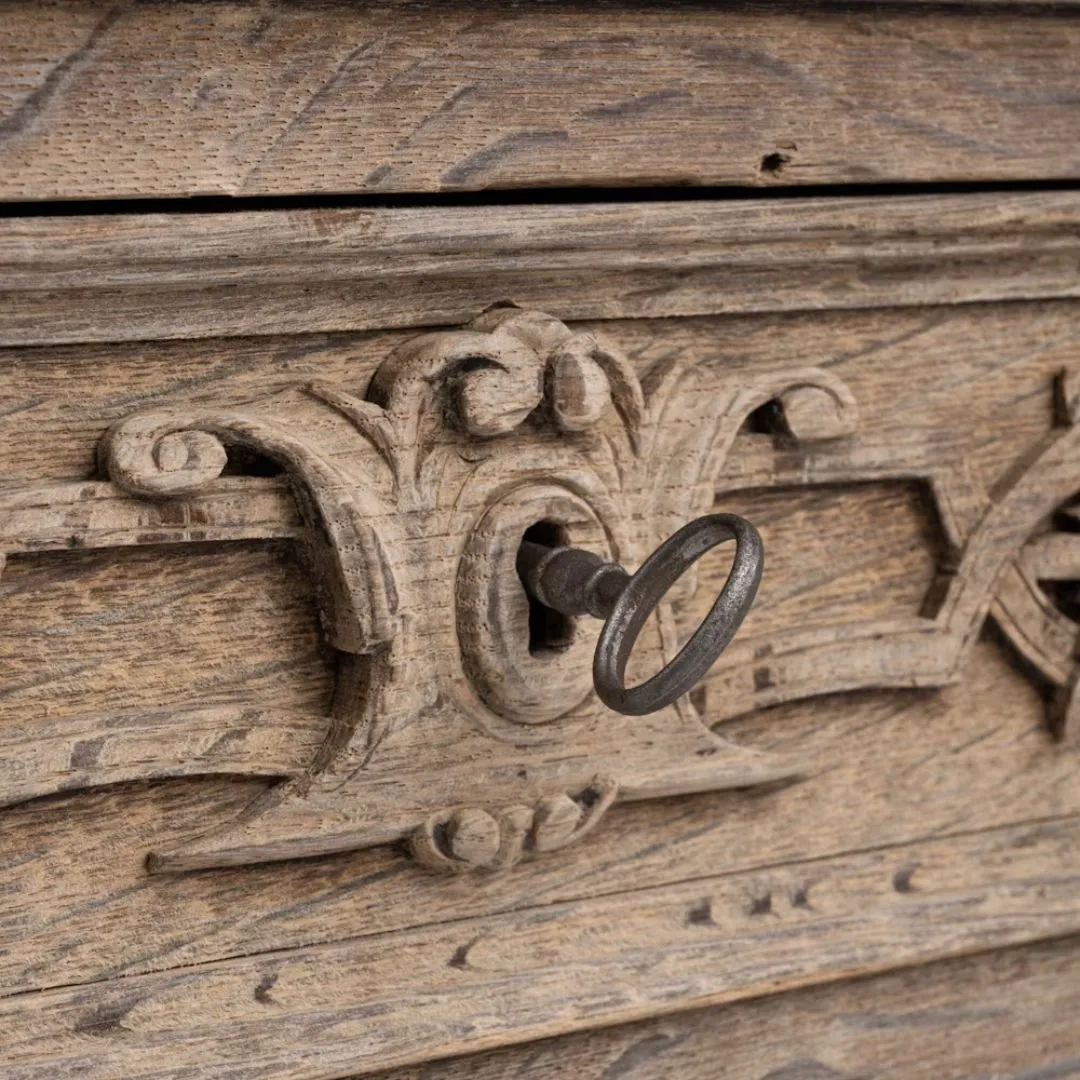 French Antique Ornate Bleached Oak Desk, Circa 1850