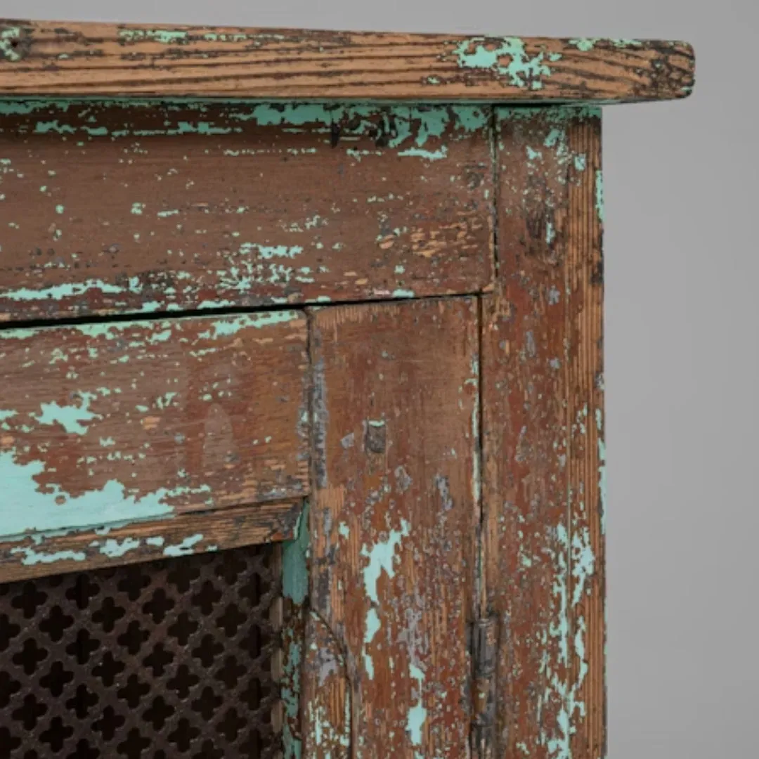 French Antique Teal Farmhouse Cabinet, Circa 1870