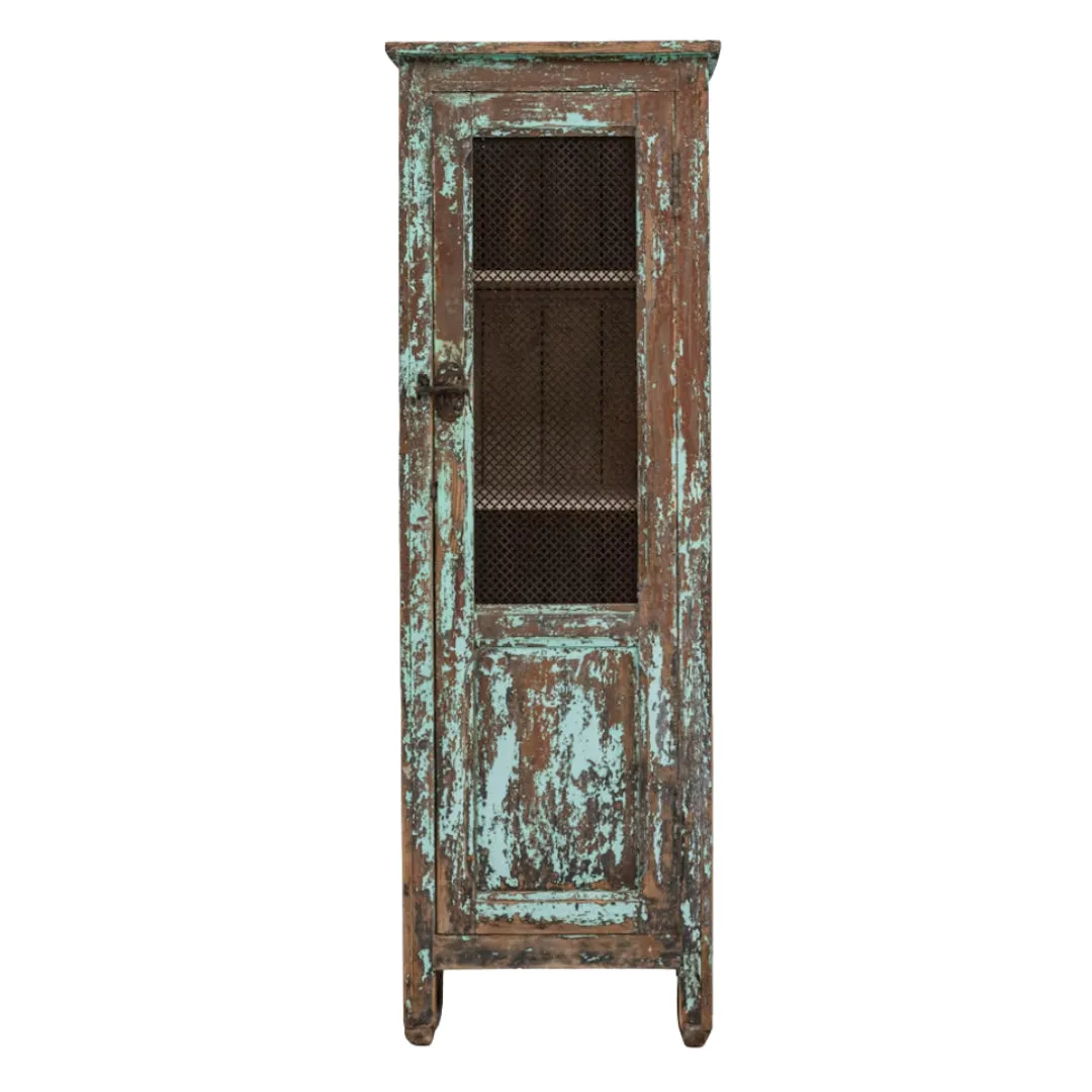 French Antique Teal Farmhouse Cabinet, Circa 1870