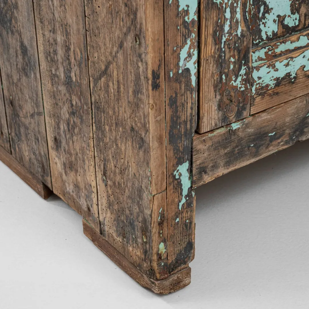 French Antique Teal Farmhouse Cabinet, Circa 1870