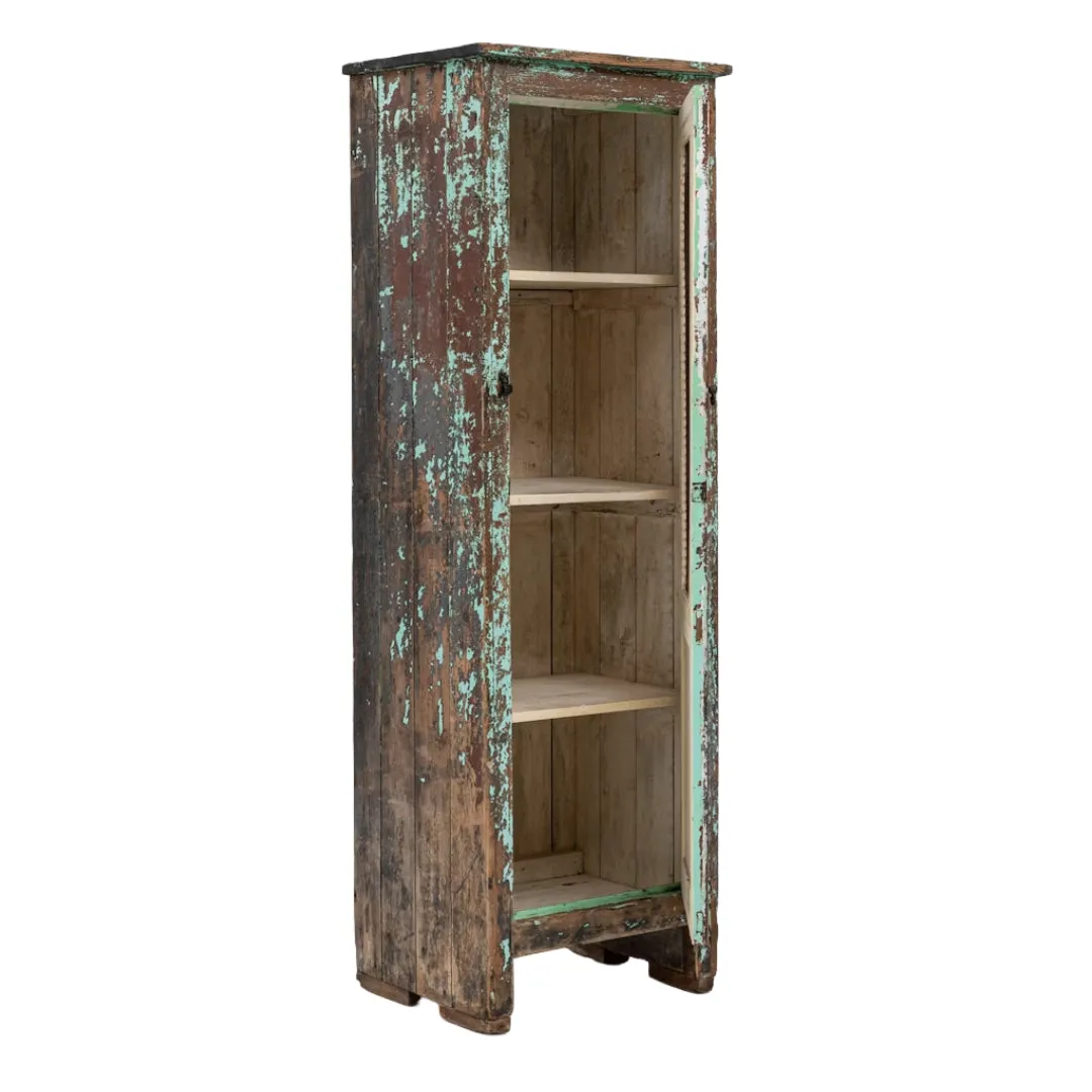 French Antique Teal Farmhouse Cabinet, Circa 1870