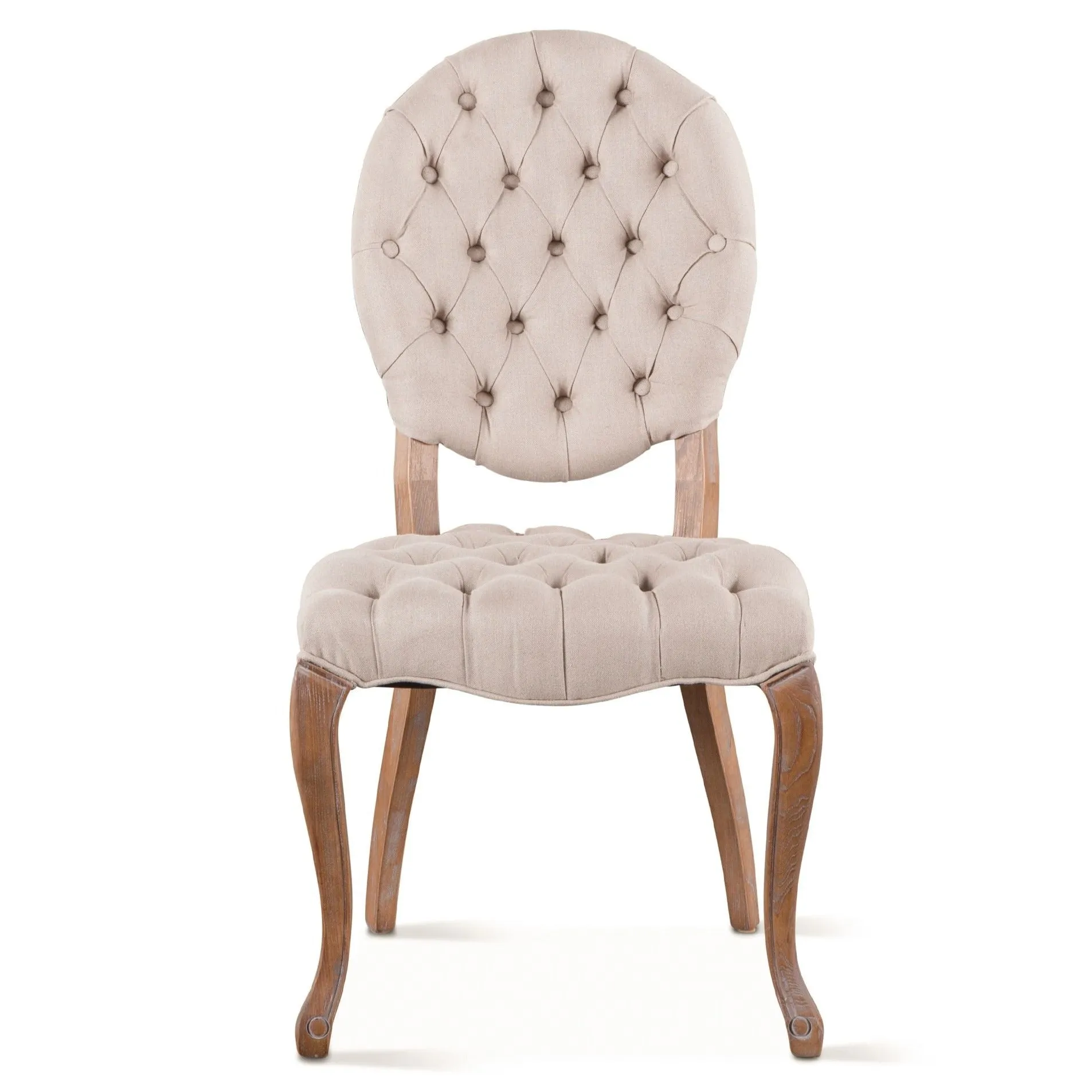 French Beige Tufted Linen Dining Chair