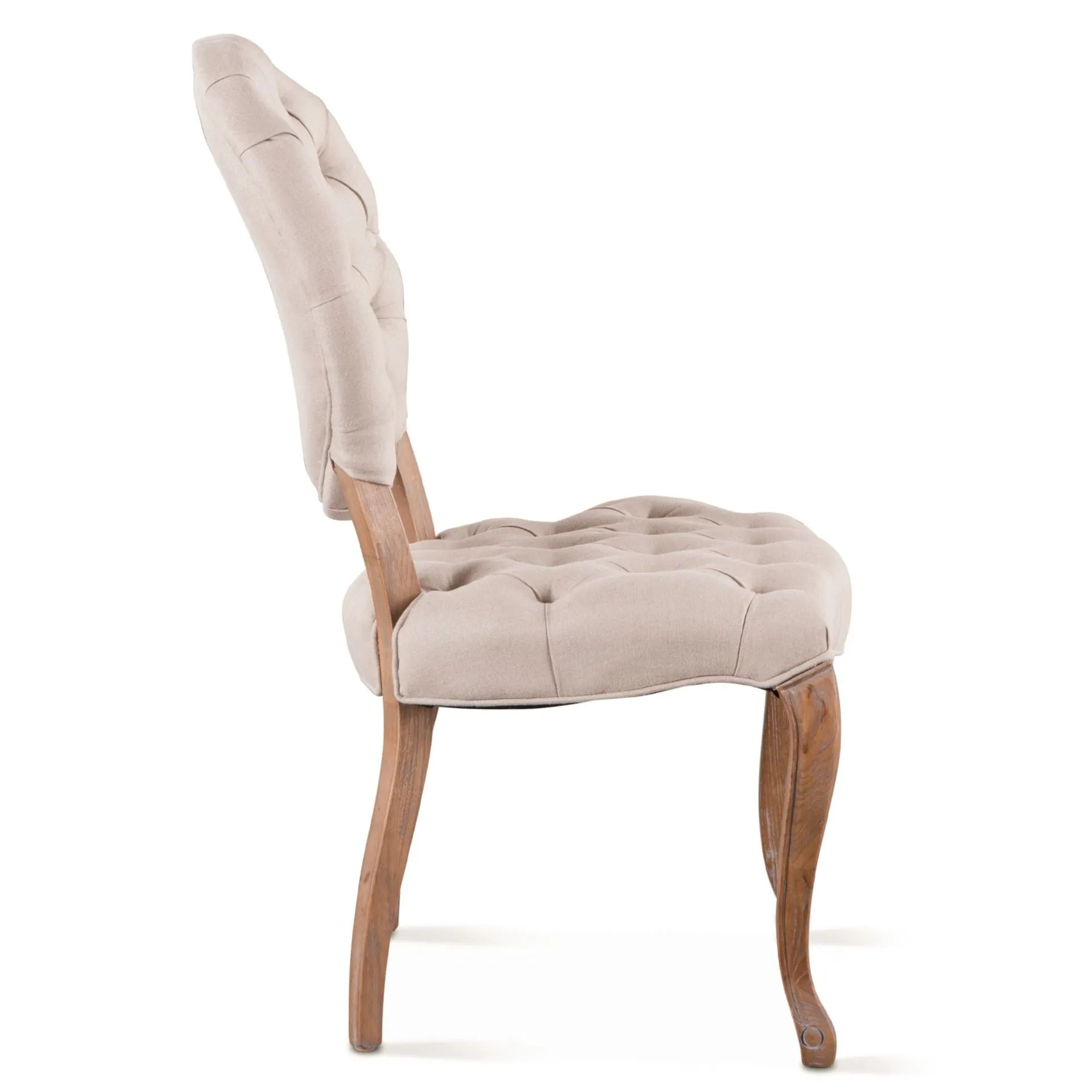 French Beige Tufted Linen Dining Chair