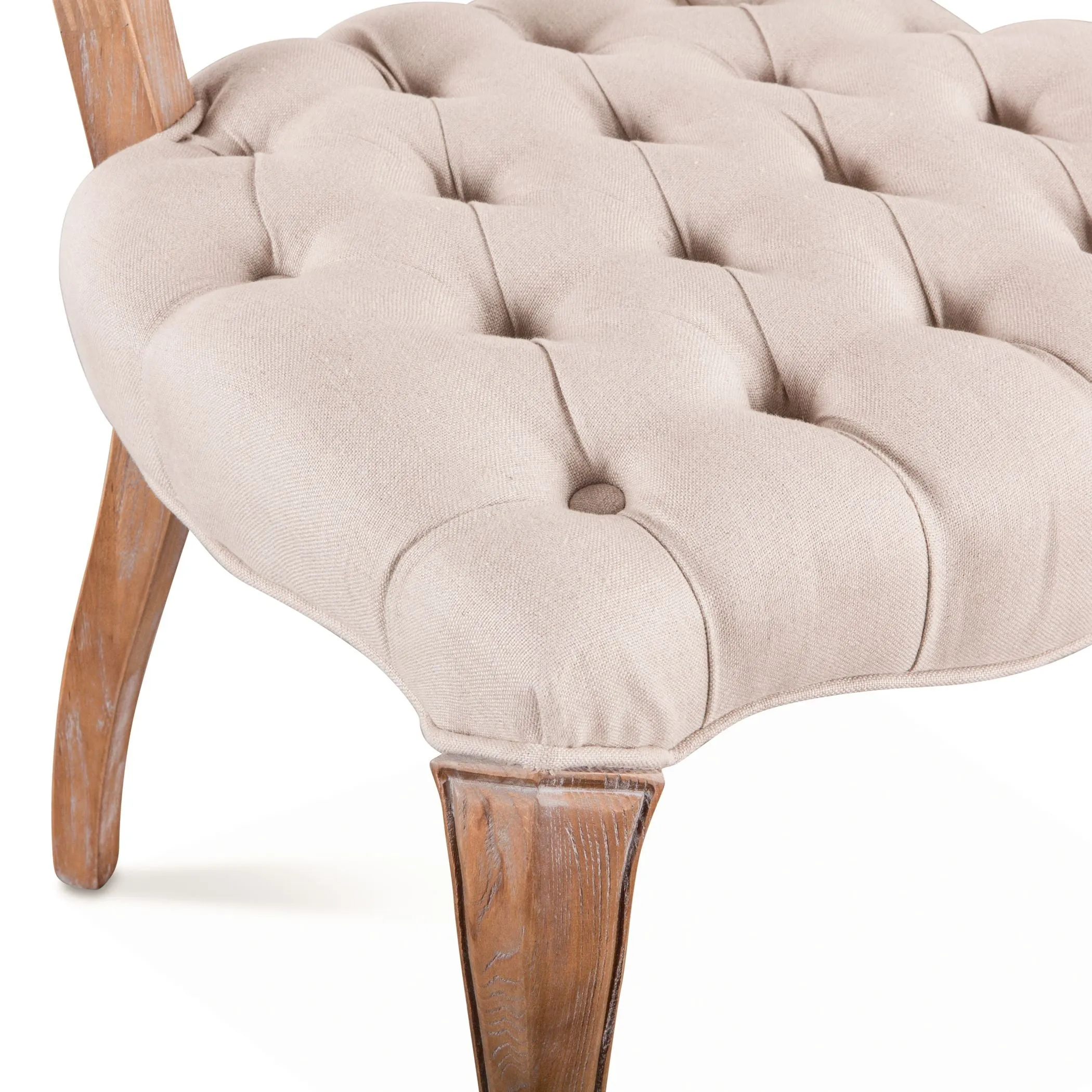 French Beige Tufted Linen Dining Chair