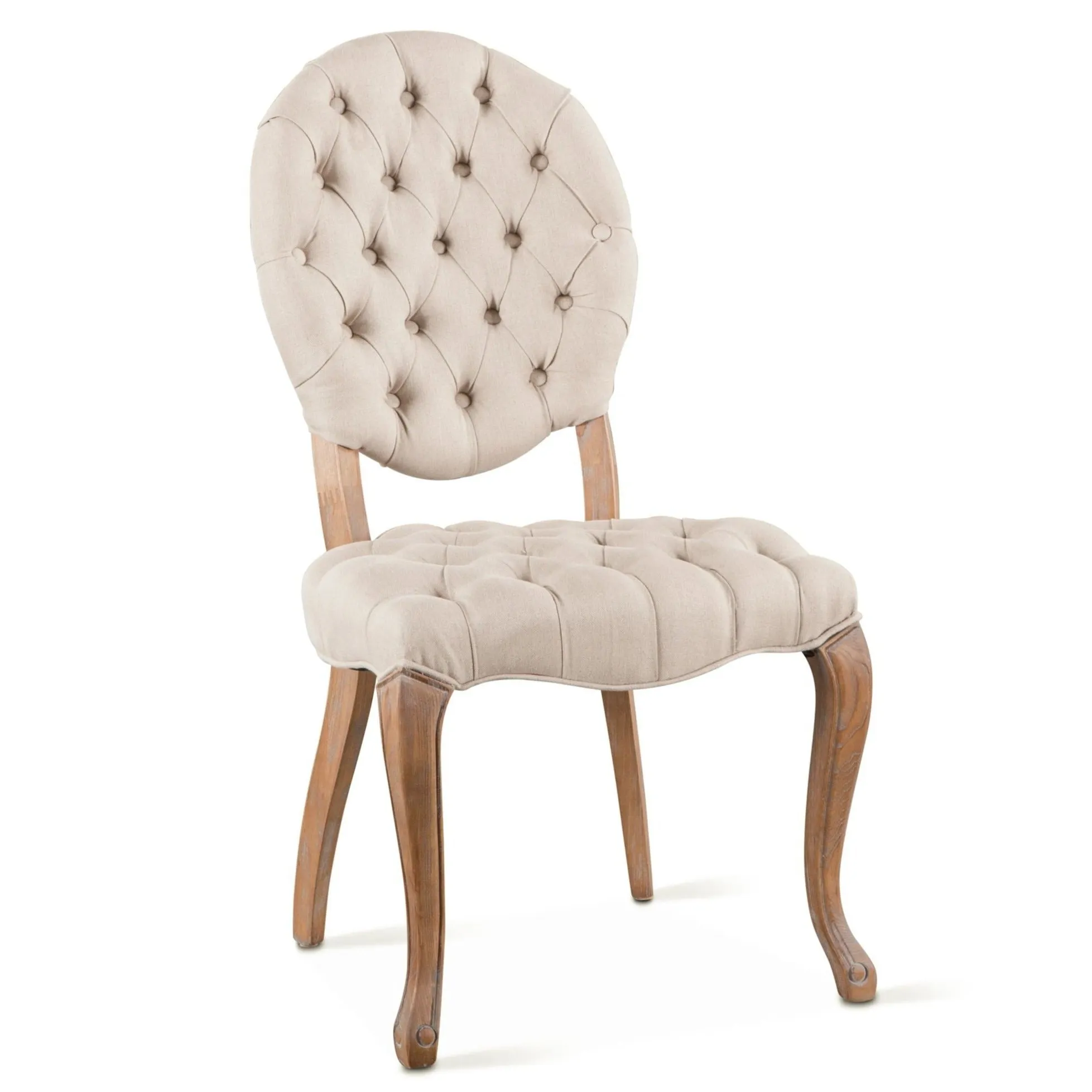 French Beige Tufted Linen Dining Chair