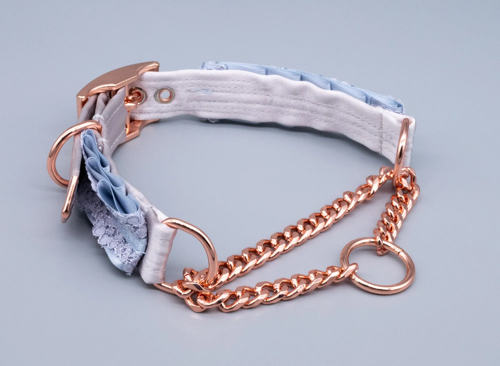 French Blue & Dusty Lilac Lace Mini O-ring Martingale Collar