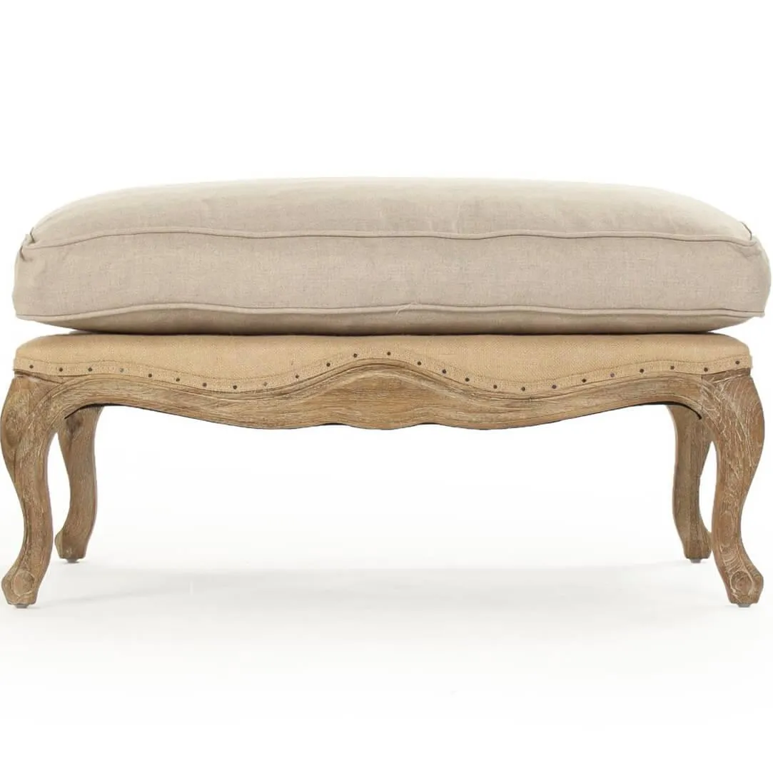 French Burlap Ottoman