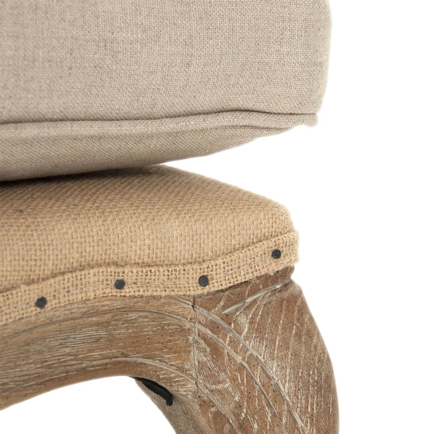 French Burlap Ottoman