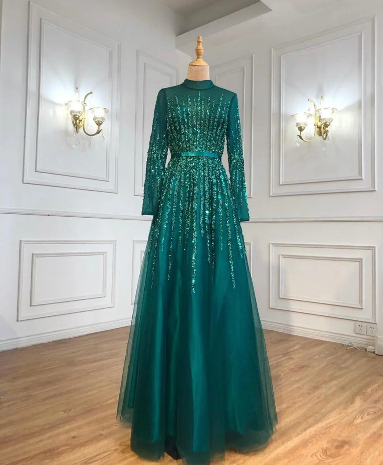 French Long sleeve Mermaid Beading Evening Dress