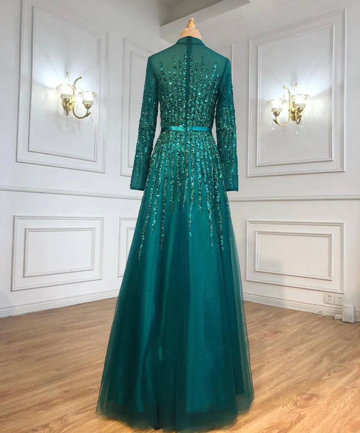 French Long sleeve Mermaid Beading Evening Dress