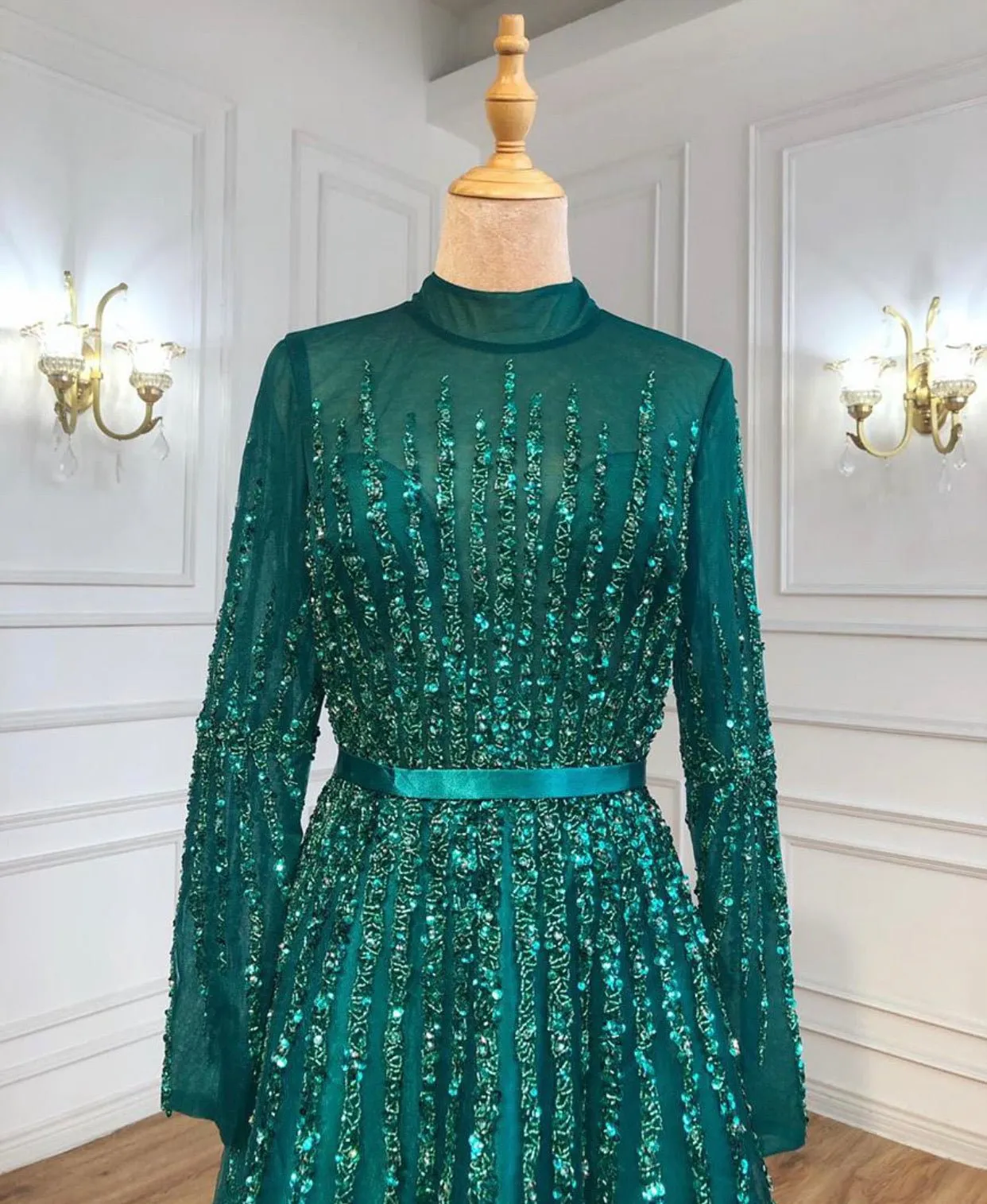 French Long sleeve Mermaid Beading Evening Dress