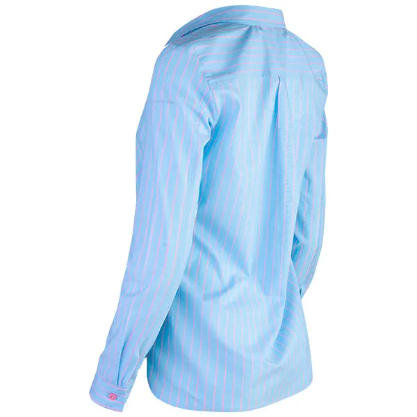 French Pocket Pinstripe Shirt in Light Blue/Pink Stripe