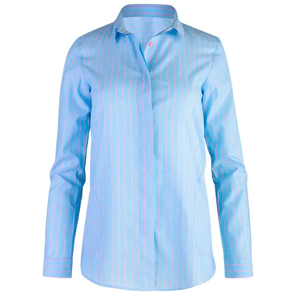 French Pocket Pinstripe Shirt in Light Blue/Pink Stripe