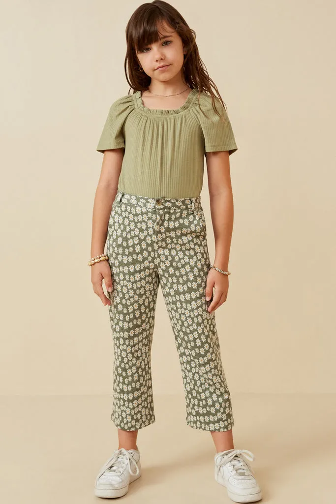 French Terry Daisy Print Wide Leg Knit Pants