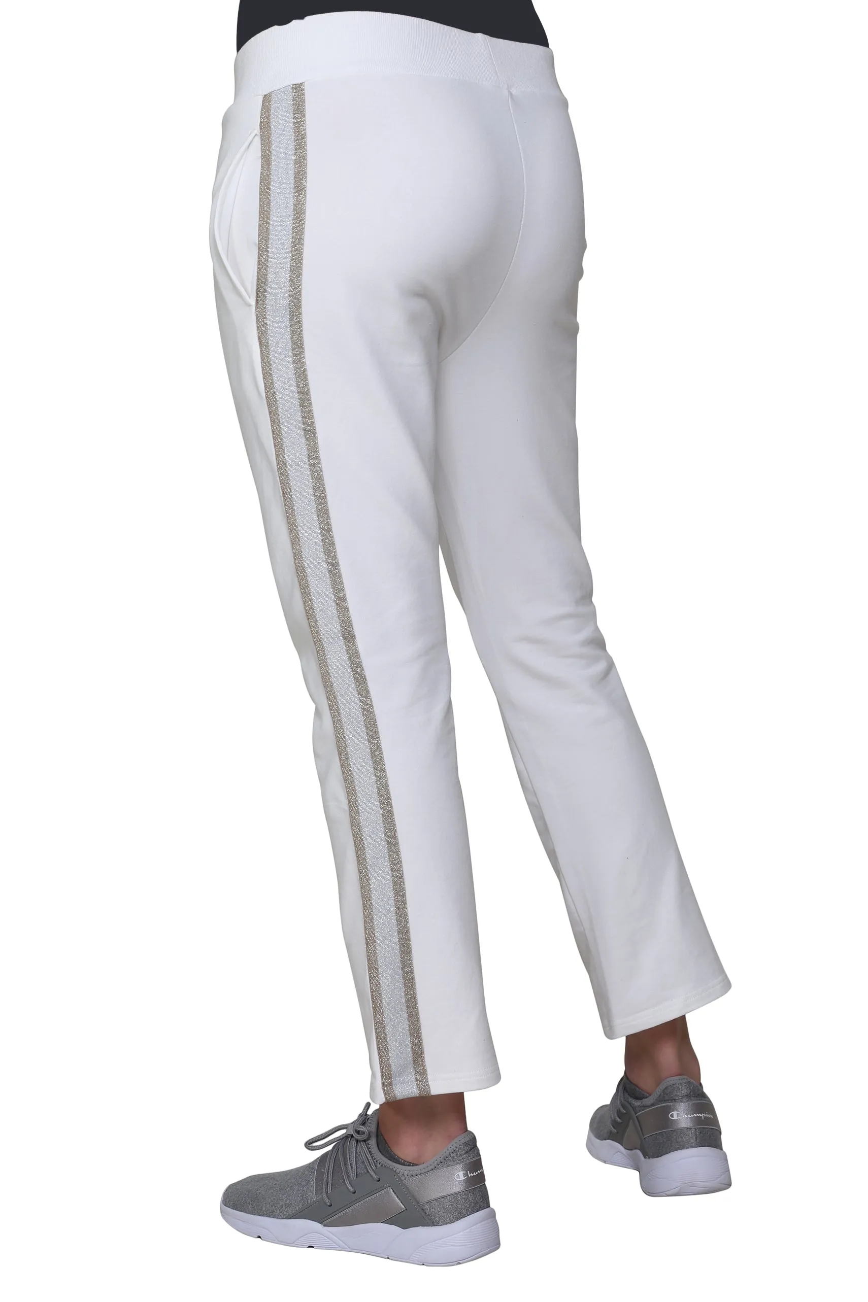 French Terry Pant with Lurex Tuxedo Stripe Trim