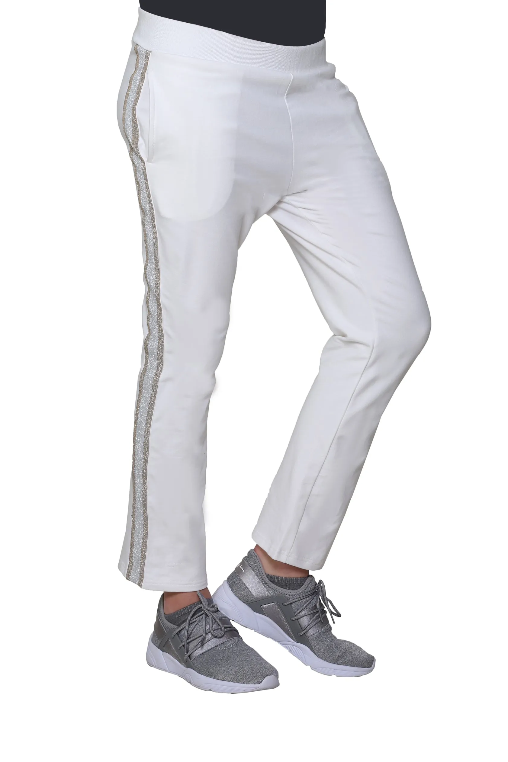 French Terry Pant with Lurex Tuxedo Stripe Trim