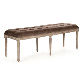 French Tufted Brown Velvet Bench