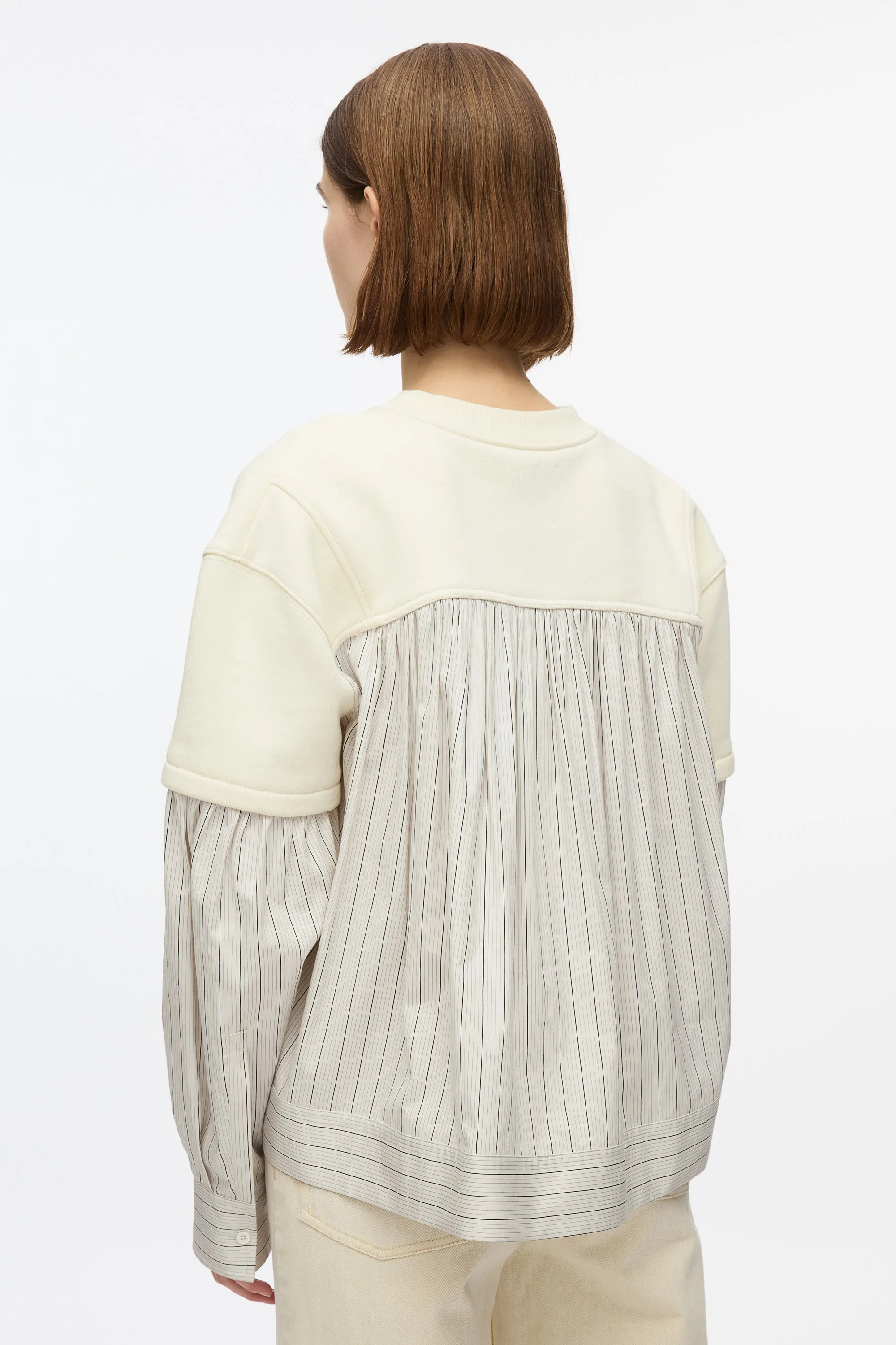 Gathered Poplin Sweatshirt