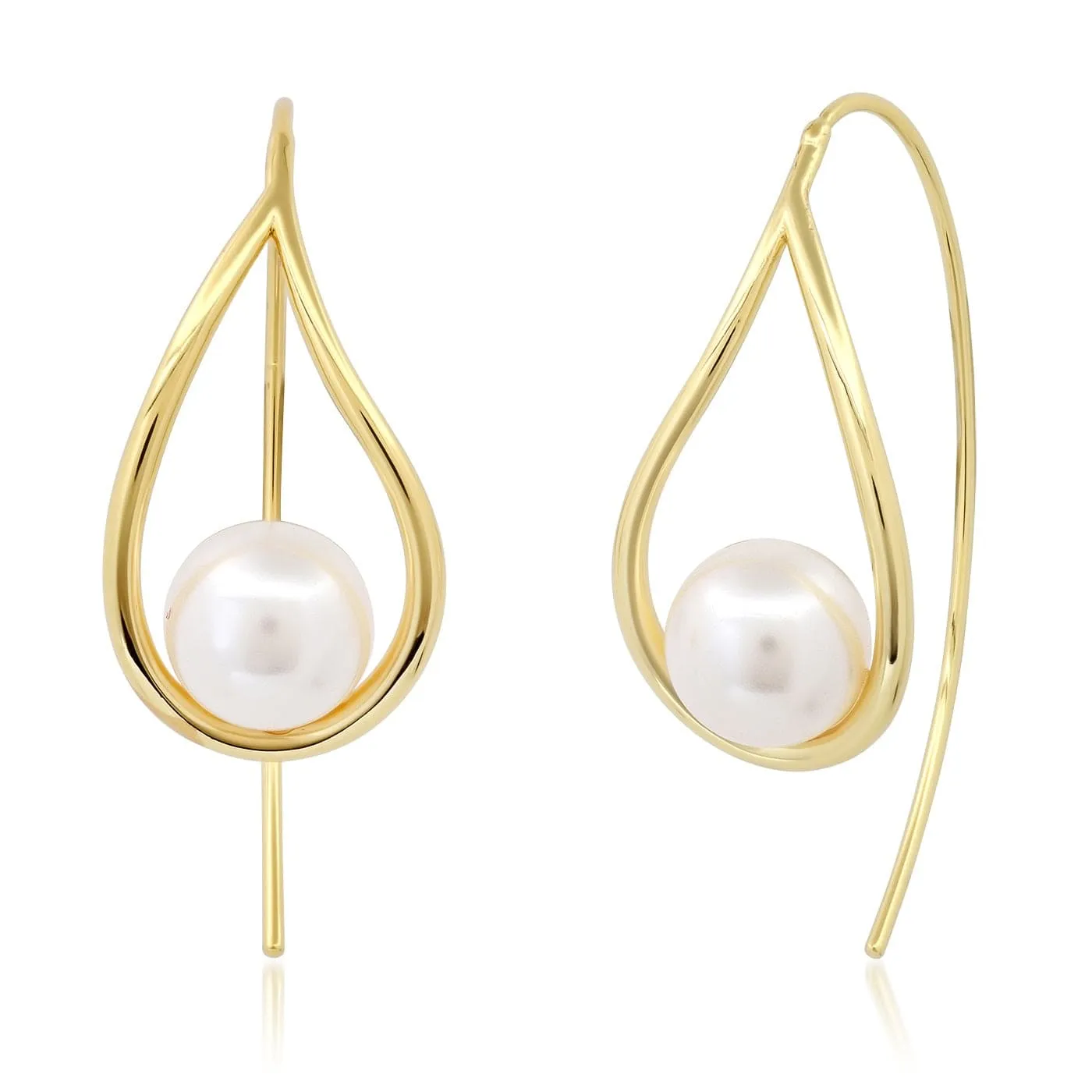 Gold Teardrop French Wire Earrings with Large Pearl