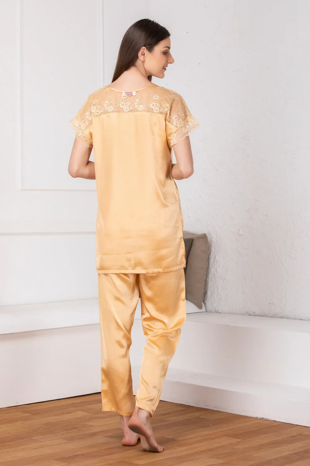 Golden Plain satin Night suit