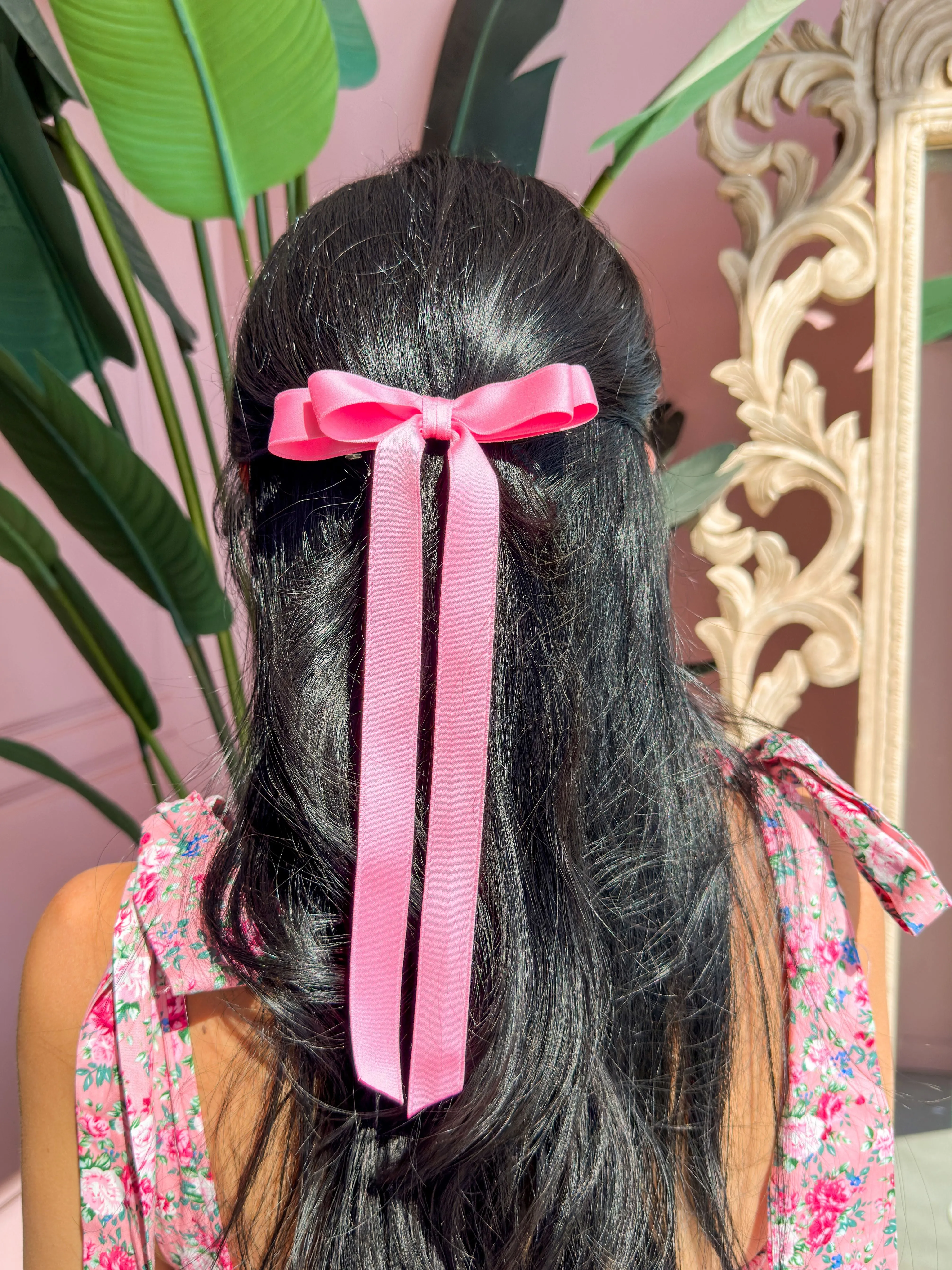 Grace & Grandeur - Micro Alice Matte Satin Bow Barrette Plaza Pink