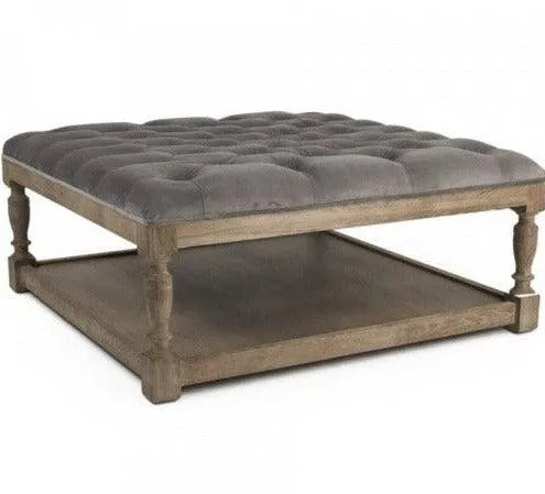 Gray Velvet Square Tufted Ottoman