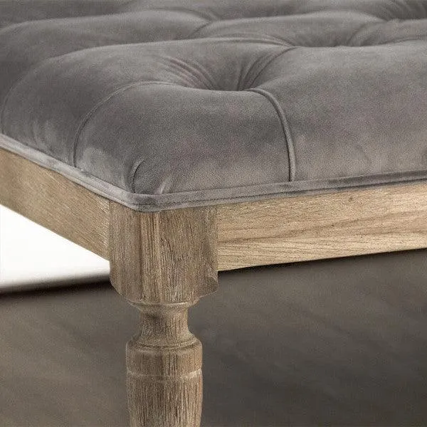 Gray Velvet Square Tufted Ottoman